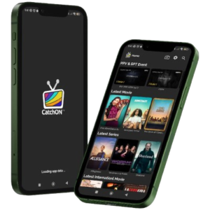 CatchON TV IPTV service interface displaying live channels and on-demand options.