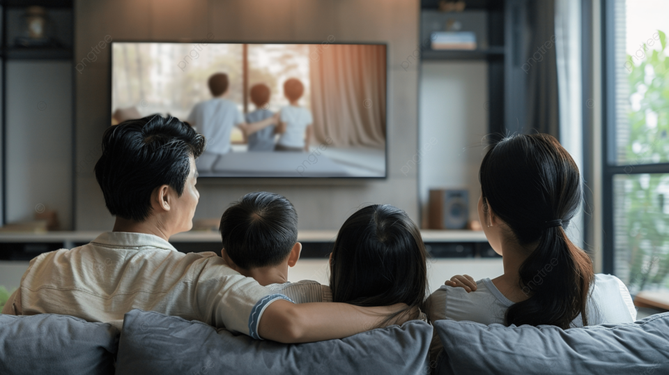 Family watching live television with CatchON TV