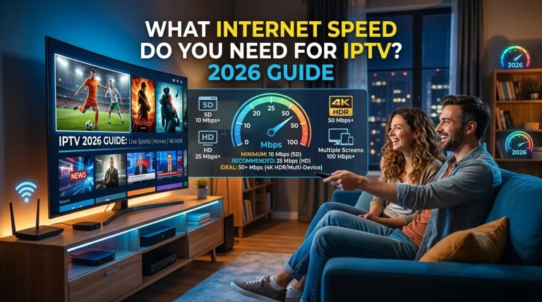 Internet speed recommendations for IPTV streaming showing 4K HDR, HD, and SD speed requirements