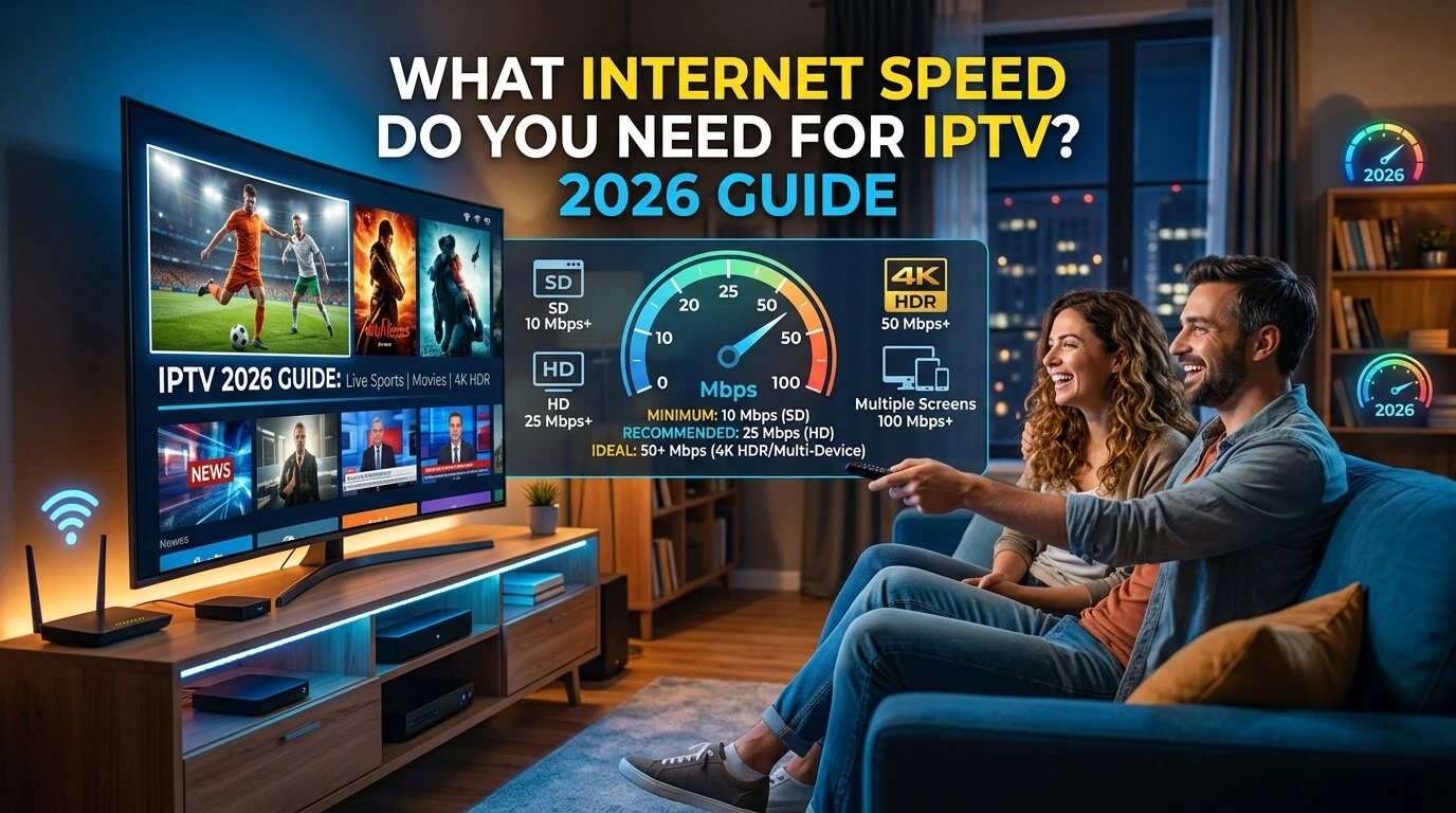 Internet speed recommendations for IPTV streaming showing 4K HDR, HD, and SD speed requirements